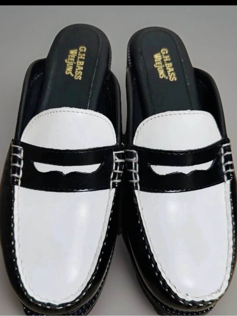 G.H. Bass Weejuns Wynn Mule Loafers – Black & White Colorblock - Size 6 New